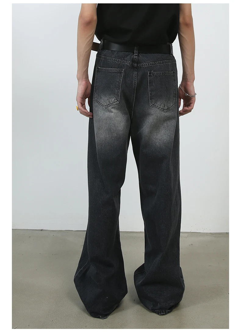 Calças jeans masculinas Personality Denim, pernas largas, lavadas e folgadas, estilo wide-leg, perfeitas para um visual moderno e confortável. — foto 1
