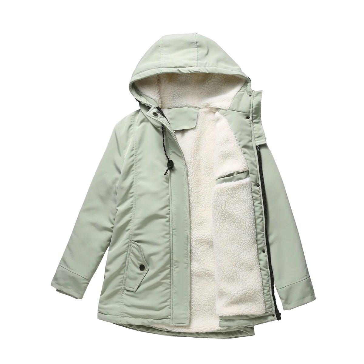 Title 7, Parka donna con cappuccio in lana dagnello tag...