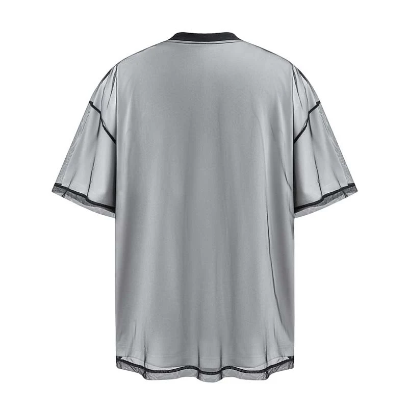 Herren T-Shirt mit amerikanischem Angel Print, Fake Zweiteiler, Doppellagig. Nischen-Design, Kurzarm, für einen einzigartigen Look. — foto 3