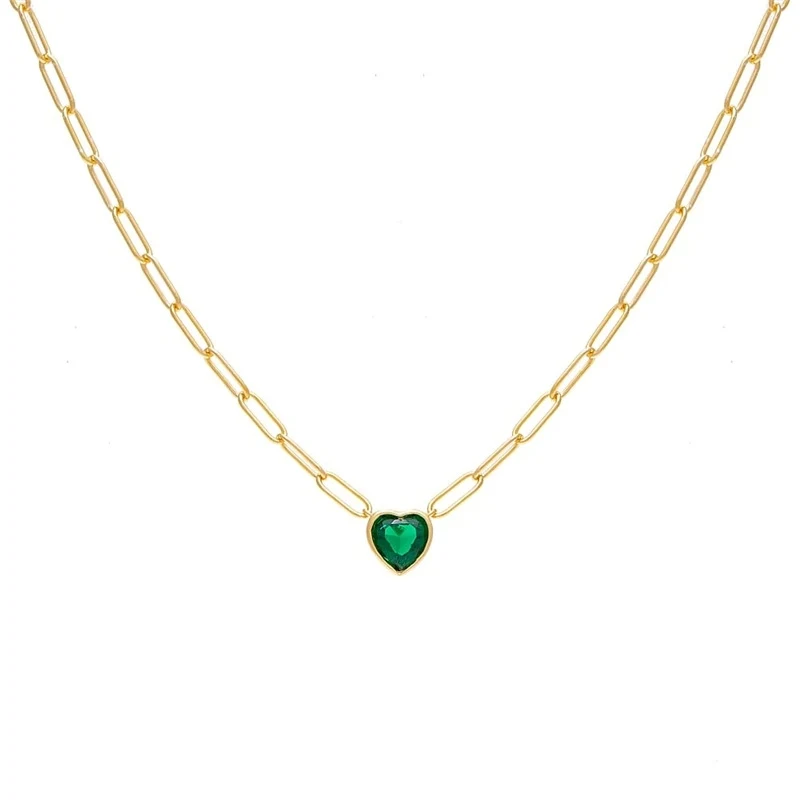 Colar feminino de corrente com pingente de coração colorido em prata esterlina S925. Um acessório charmoso para realçar sua beleza e estilo. — foto 1