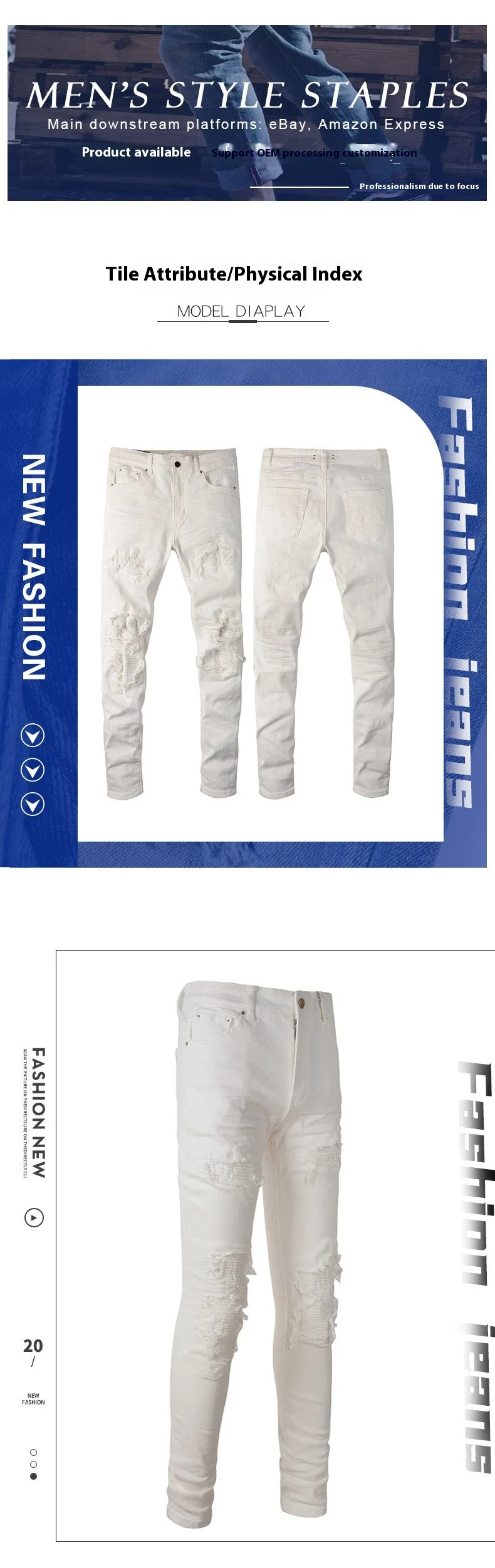Title 6, Mens white hole patch stretch slim jeans offer...