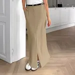 Saia de cintura alta com fenda, modelagem slim, corte lápis, fashion, para um visual elegante e sofisticado. — foto 2