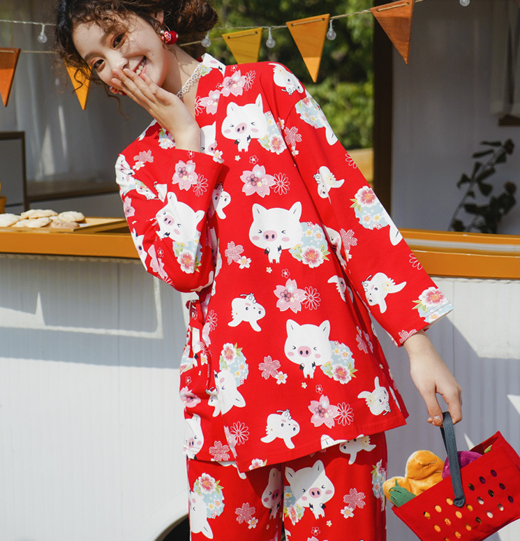 Pigiamino Kimono Maialino Carino Maniche Lunghe Completo Morbido e Confortevole Dormi Bene Rilassati con Stile Perfetto per Casa e Relax — foto 4