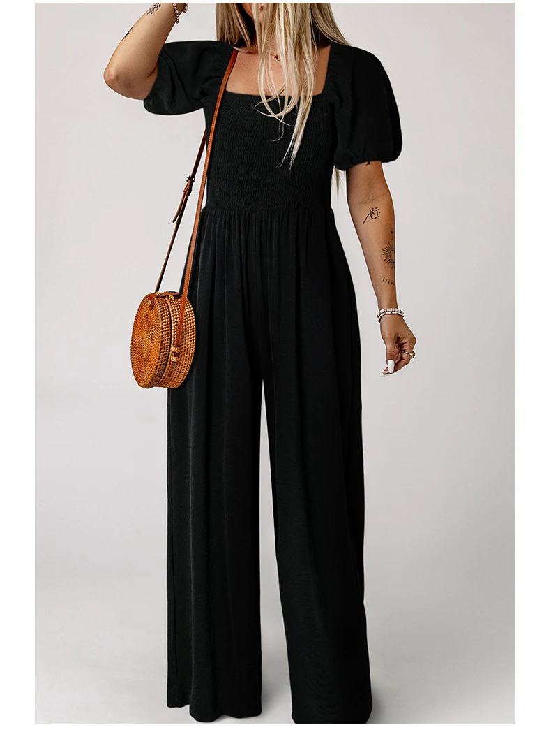 Title 7, Womens Square Collar Short Sleeve Jumpsuit
