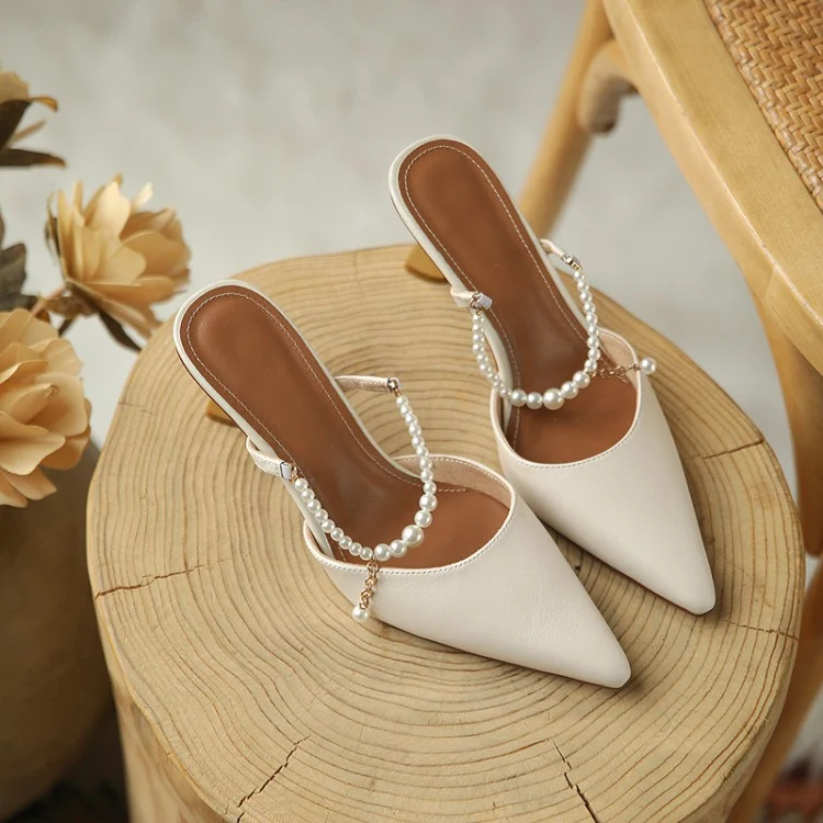 Title 5, Pearl Chain Leather Explosion Point High Heel S...