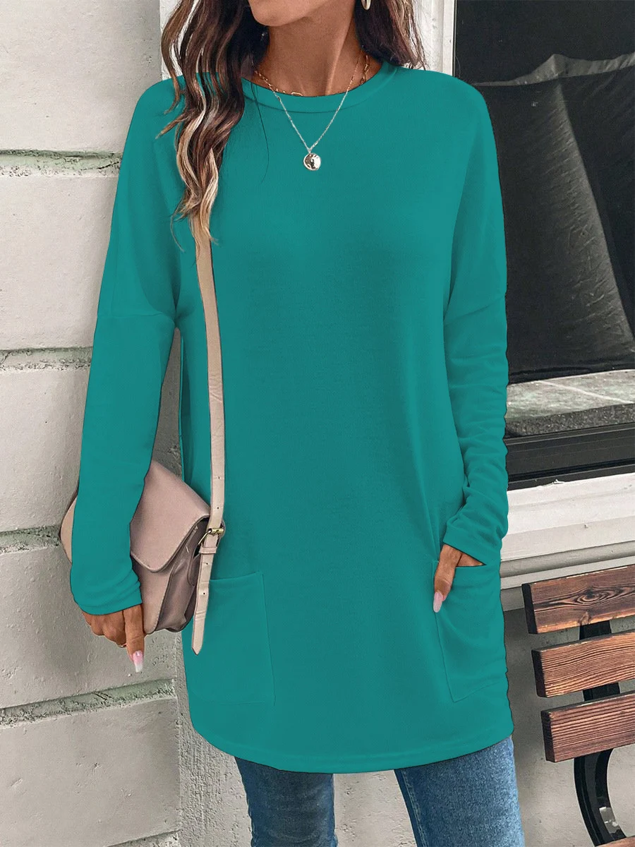 Title 3, Womens Solid Color Long Sleeve Loose Round Nec...
