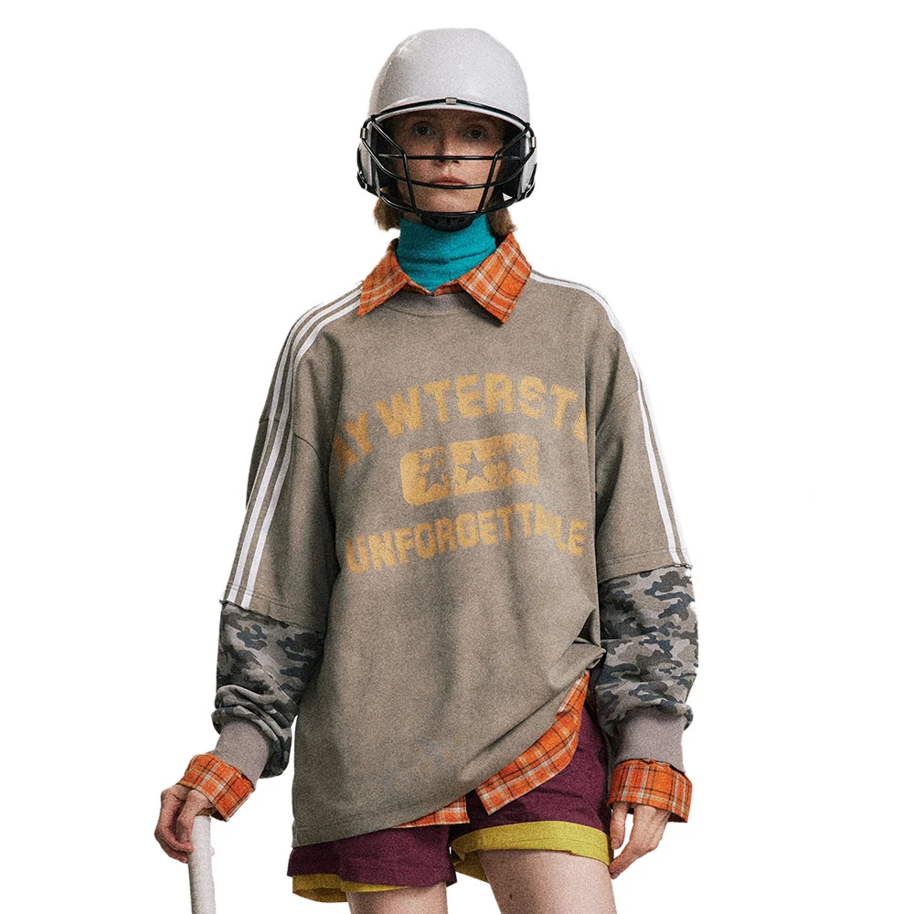 Title 11, Retro Camouflage Stitching Long-sleeved Sweater...