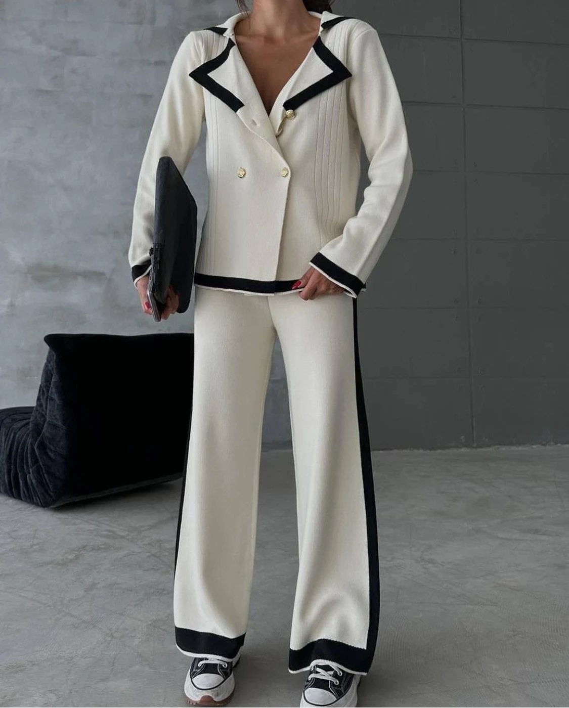 Title 1, Womens Autumn Knitted Wide-leg Pants Two-piece...