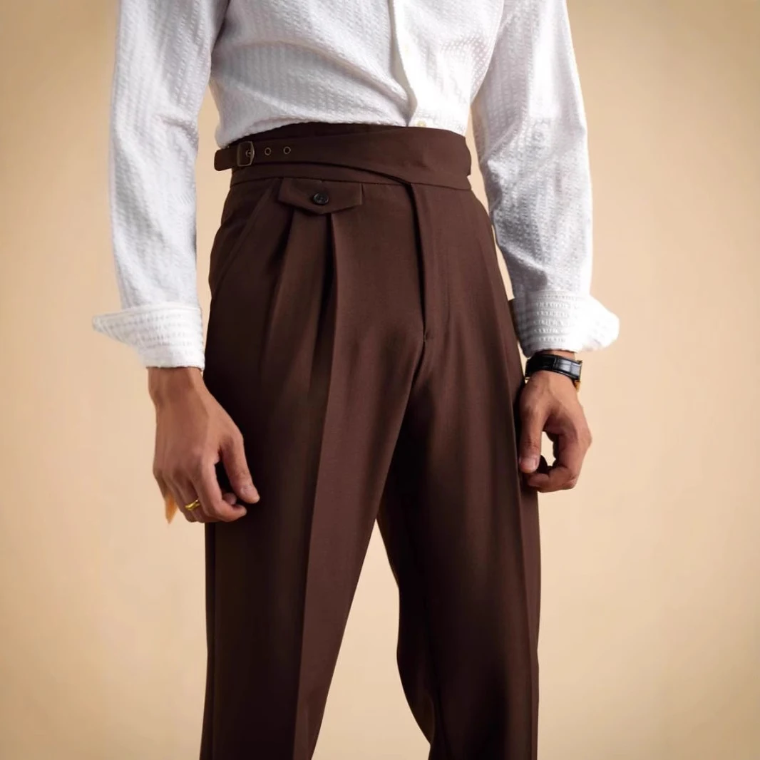 Title 5, Mens Double Pleated Straight Business Trousers