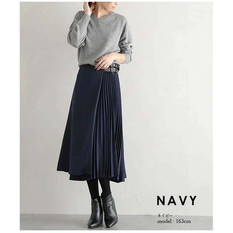Saia plissada feminina de outono e inverno com design de nicho. Ideal para um visual elegante e sofisticado, perfeita para a estação fria. — foto 2