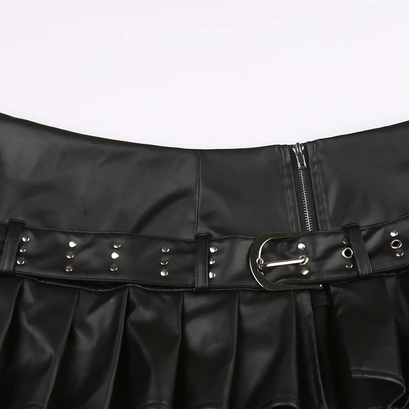Title 2, Punk Hot Girl Rivet Belt Split Leather Skirt Lo...