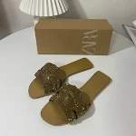 Women's all-match rhinestone fashion open toe beach sandals. Flat round toe shoes perfect for outer wear. Versatile summ — photo 6