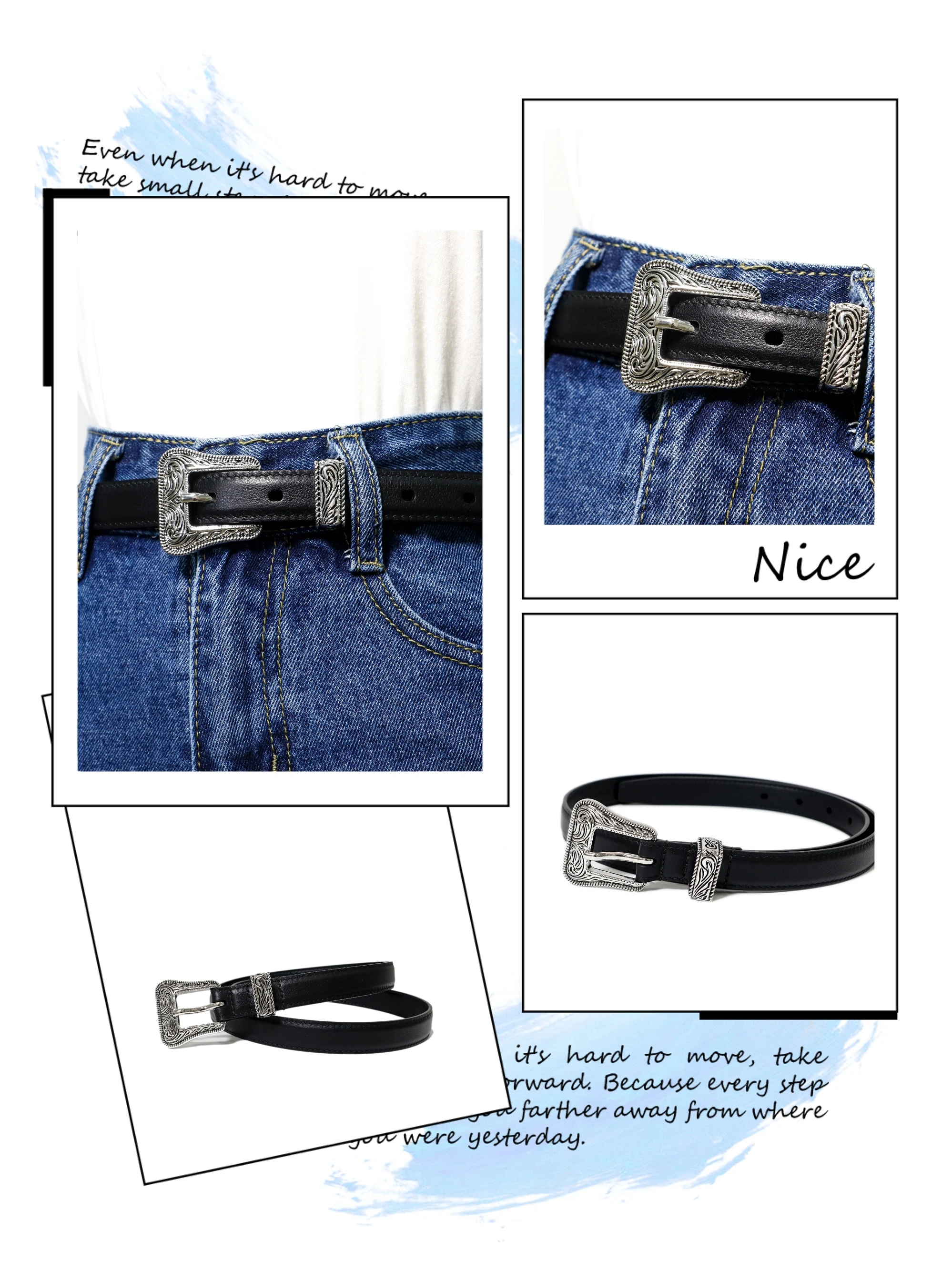 Title 5, Womens Leather Belt Fine Top Layer Cowhide Nic...