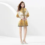 Vacation Style Stand-up Collar Puff Sleeve Wide Skirt Pleated Mini Printed Dress. Perfect for a summer getaway or casual — photo 9