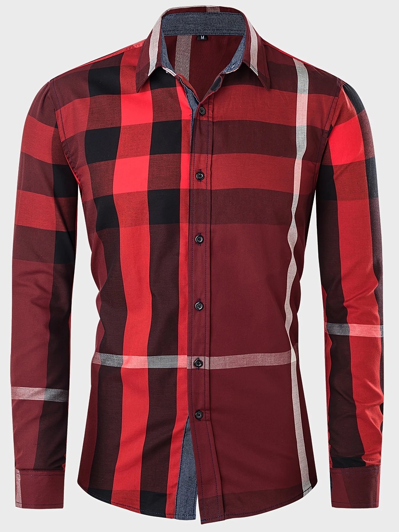 Men's cotton long sleeve color matching plaid shirt. Comfortable and stylish for casual wear or a smart look, perfect fo — photo 3