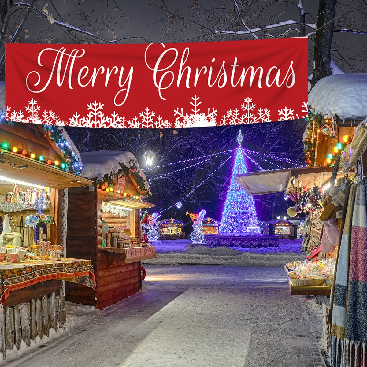 TF005 White Christmas snowflake banner, perfect for festive holiday decor. Create a magical winter wonderland atmosphere — photo 3