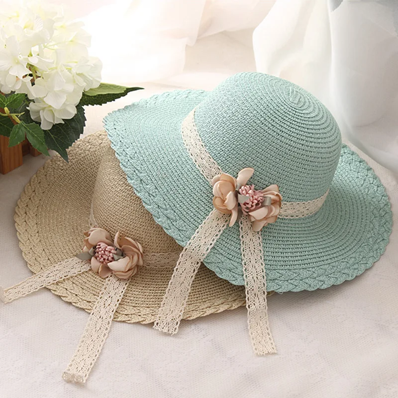 Title 12, Flower Lace Childrens Sunscreen Shade Straw Hat