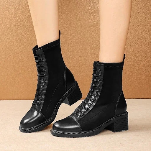 Title 2, Botas de tornozelo de salto baixo grosso estilo...