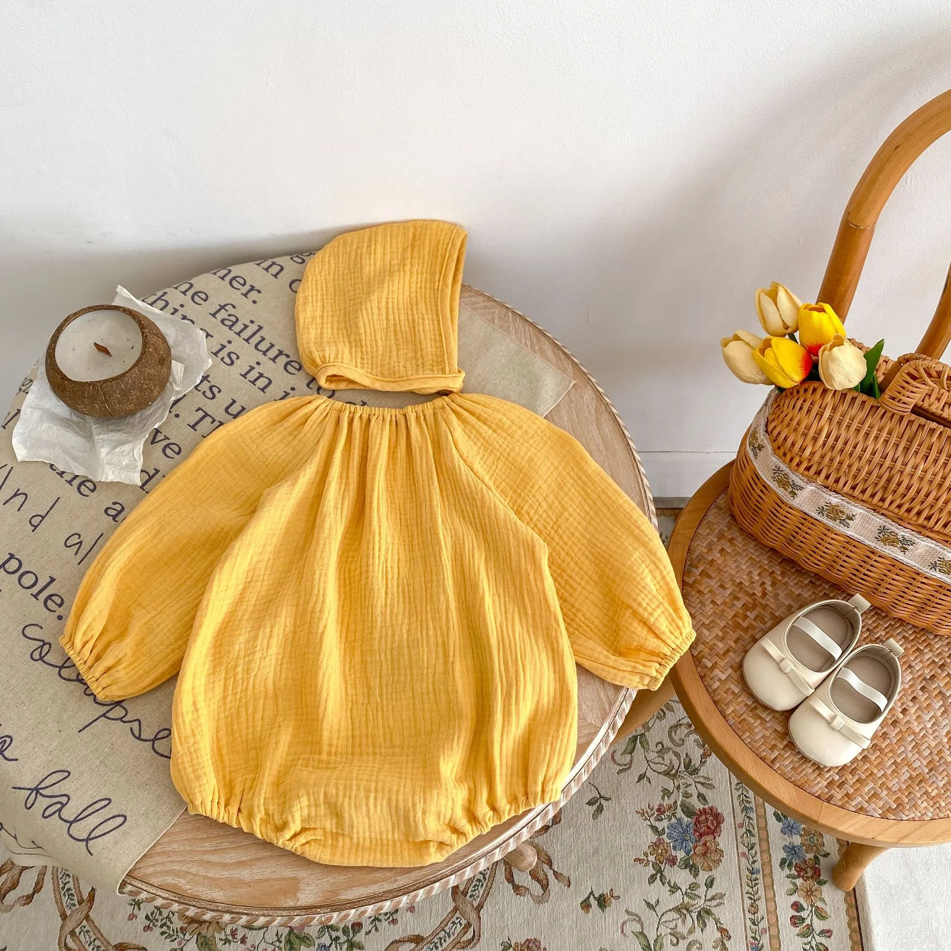 Mono Largo de Algodón Doble Arruga con Sombrero Ropa Funcional de Una Pieza Elegante y Cómoda para Mujer Perfecto para Cualquier Ocasión — foto 2