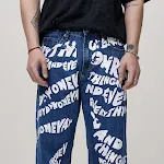 Men's Loose Blue Non-elastic Draggle-tail Straight Trousers — photo 12