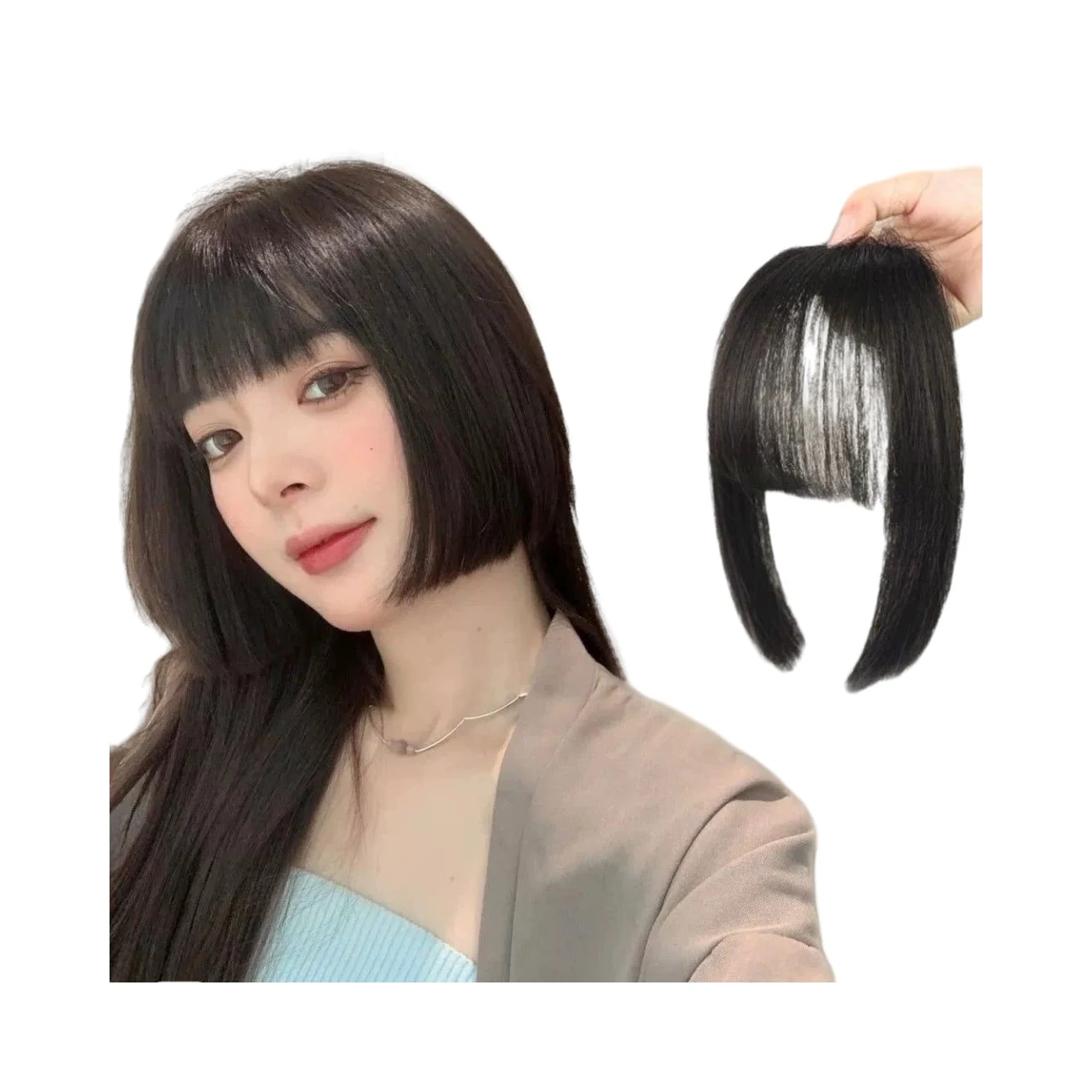 Peruca com franja feminina, simulação de corte princesa, doce e legal. Conjunto de peruca para um visual charmoso e moderno. — foto 10