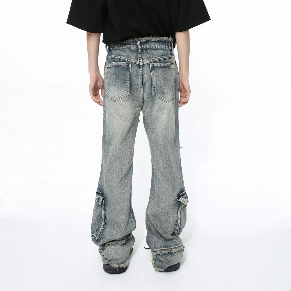 Niche Deconstructs Heavy Industry Wear Washed Casual Jeans, duurzame en casual jeans voor dagelijks gebruik, comfortabel en stoer voor elke man. — foto 1