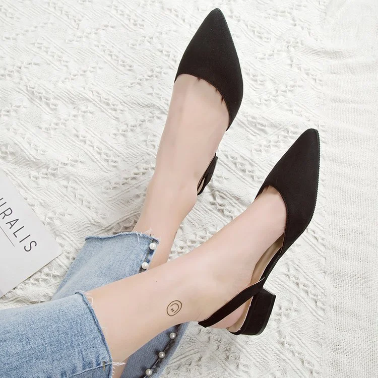 Title 3, Womens Pointed Thick Heel Sandals. Suede Low H...