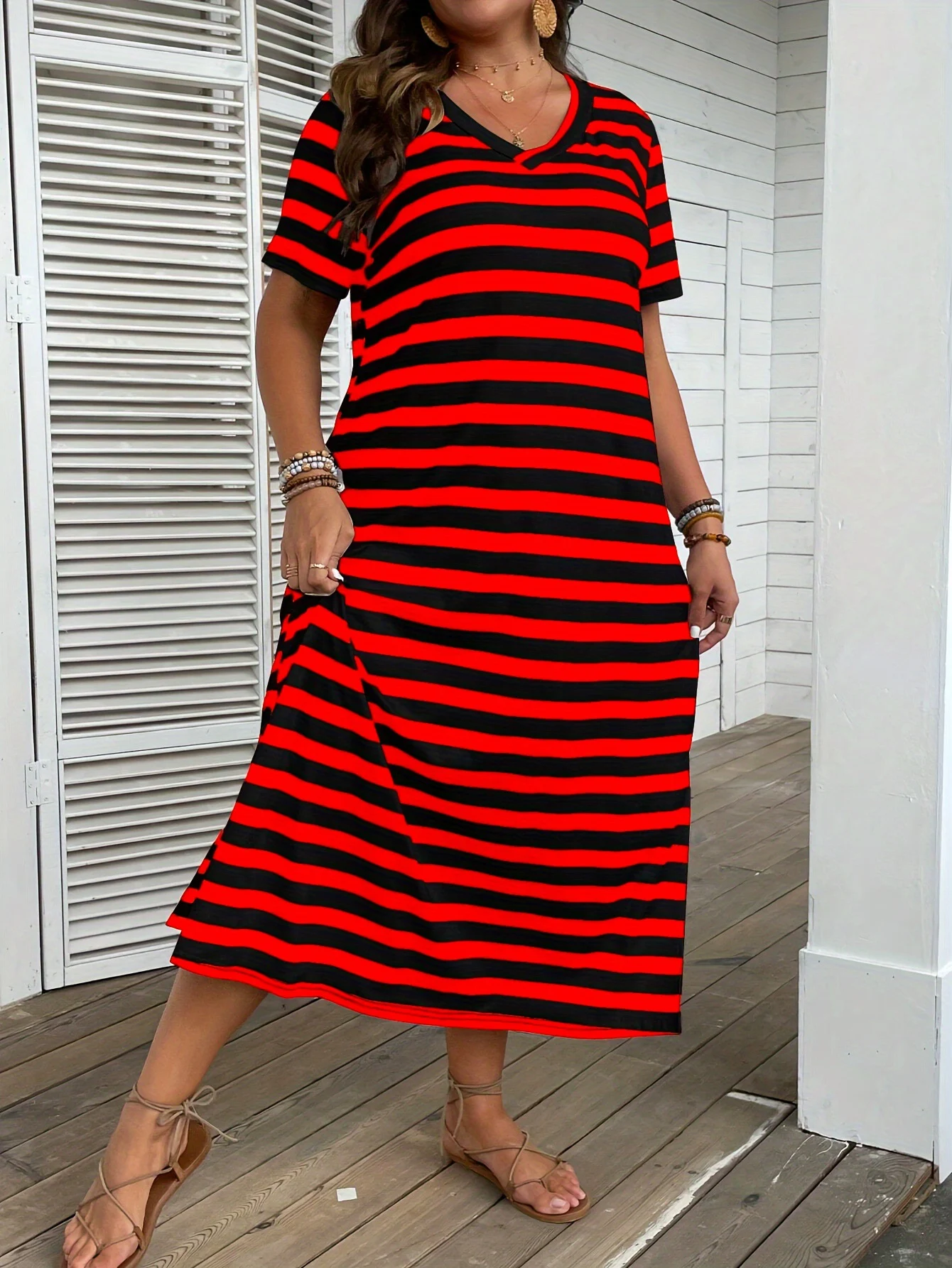 Title 7, Womens V-neck Striped Print Dress