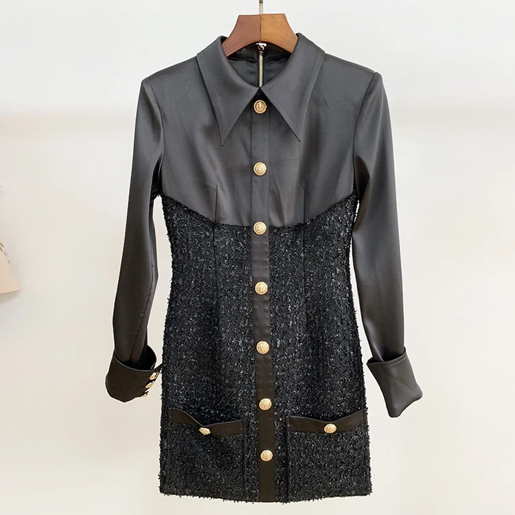 Autumn And Winter Lion Button Rivet Button Satin Stitching Dress. Stylish and Warm for the Cold Season, Comfortable and — photo 3