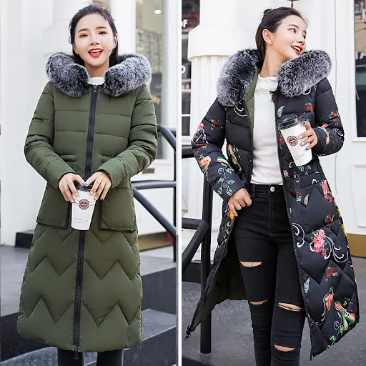 Title 3, Womens long down jacket with large hairbands, ...