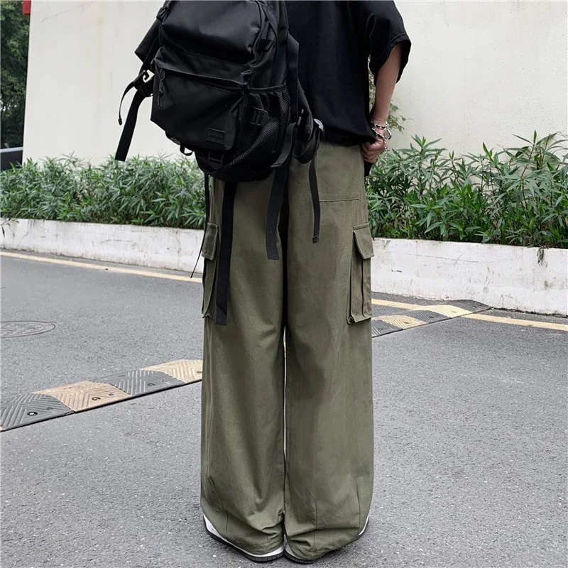 Japanese-Style Retro Pants Men's Solid Color Wide Leg Washed Cotton Overalls Straight Loose Casual Trousers Comfort — photo 5