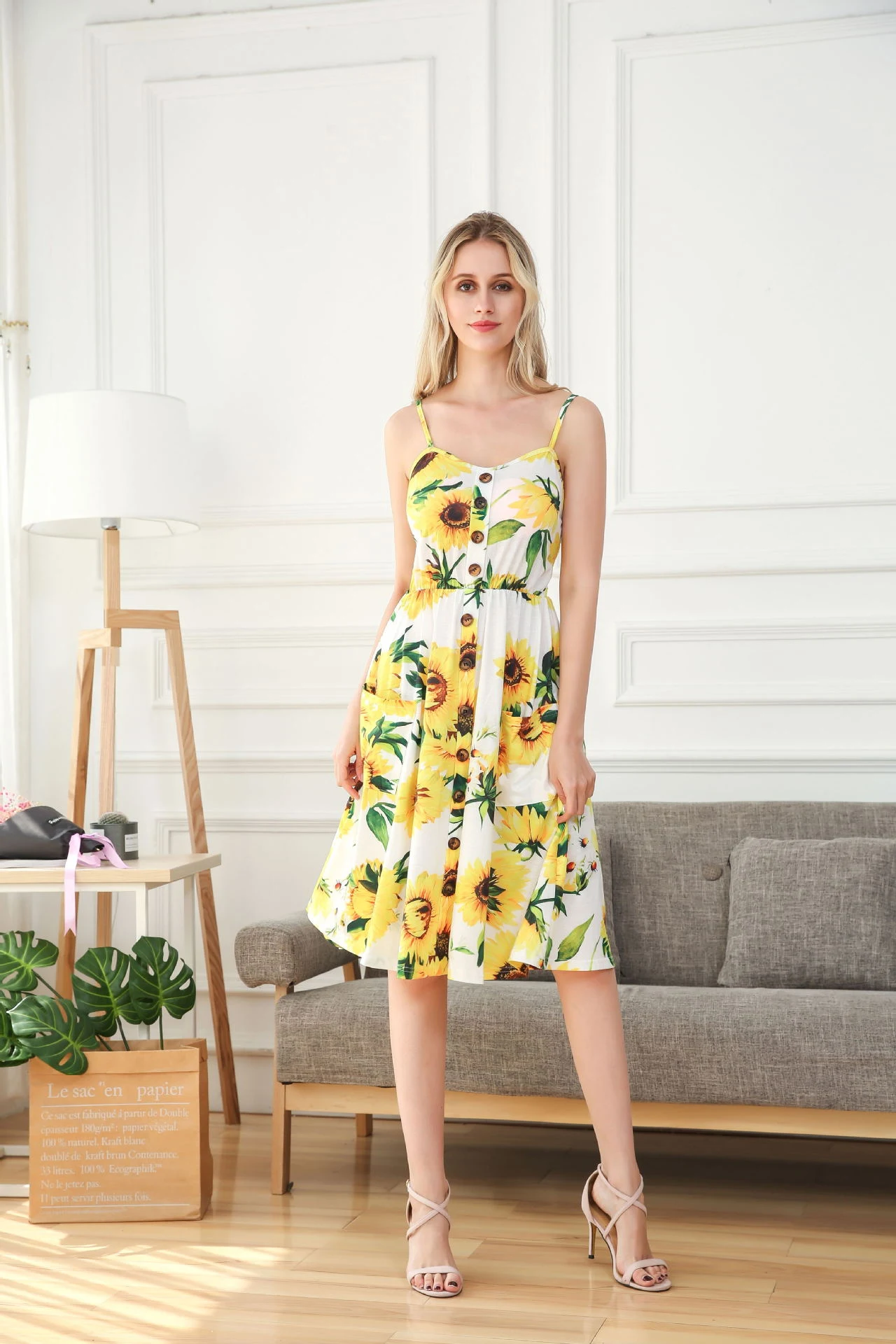 Title 33, Pineapple Printed Sling Backless Dress