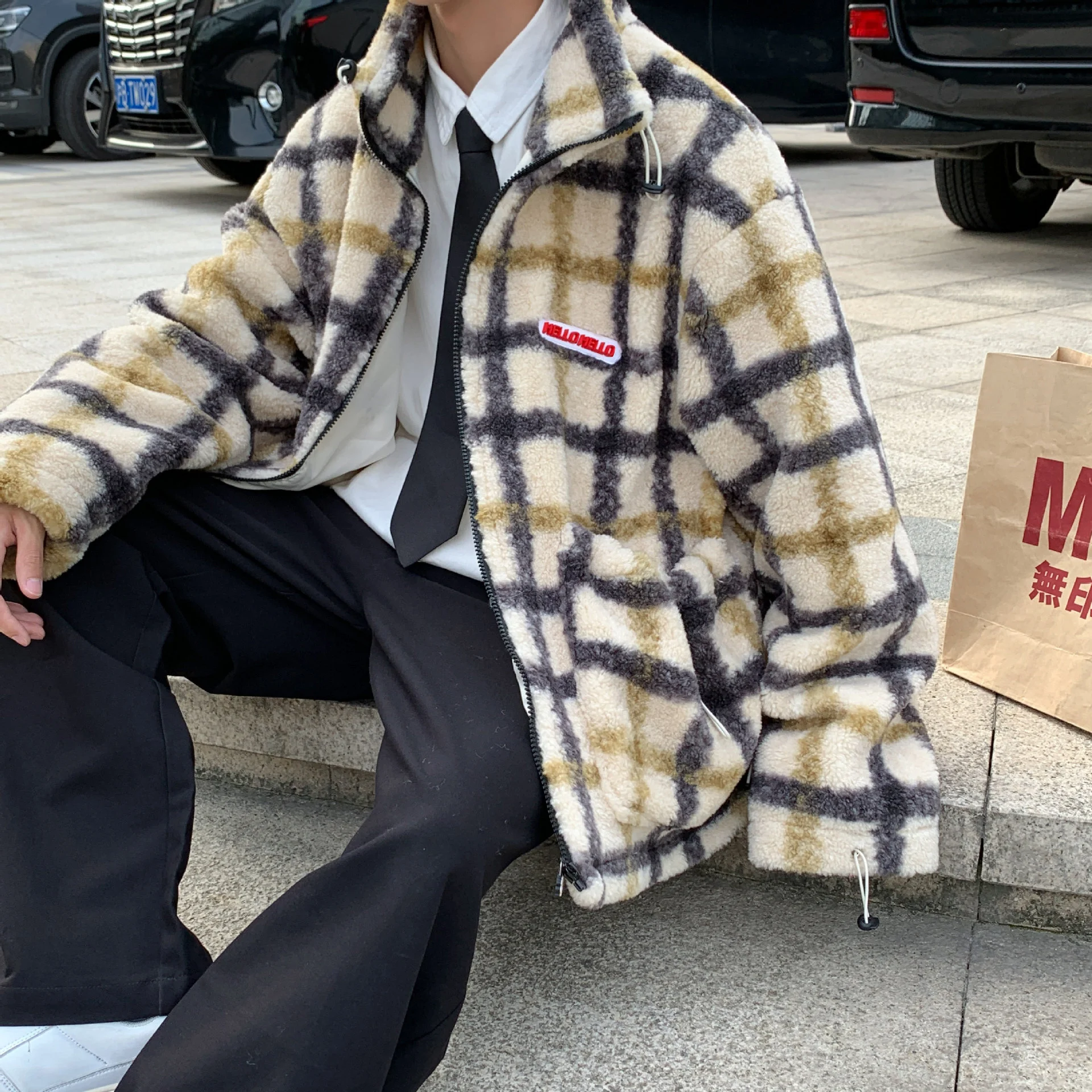 Hong Kong Style Winter New Men Casual Yellow Plaid Jacket, a stylish and warm choice for the colder months. Stay fashion — photo 2
