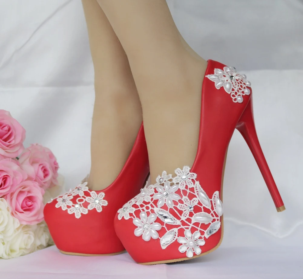 Lace high-heeled shoes with rhinestone and pearl embellishments, stiletto heel pumps for an elegant and glamorous look o — photo 13