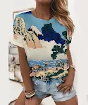 Peacock Landscape Printing Casual Short-sleeved Round Neck T-shirt — photo 5