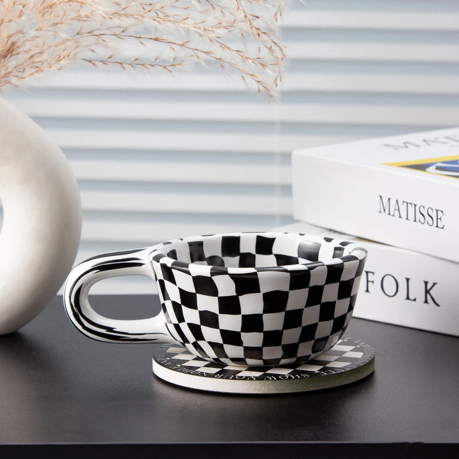 Korean Irregular Checkerboard Coffee Cup. Enjoy your coffee in style. Unique design, perfect for home and office. A styl — photo 6