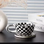 Korean Irregular Checkerboard Coffee Cup. Enjoy your coffee in style. Unique design, perfect for home and office. A styl — photo 6