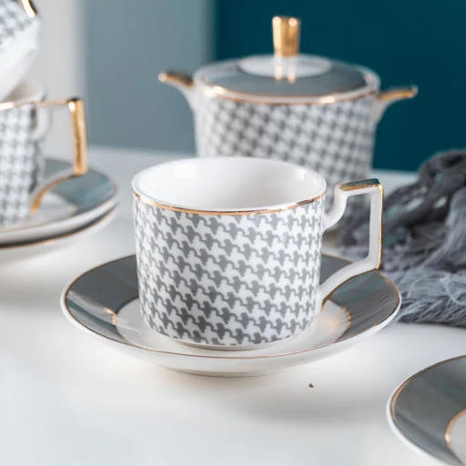 Title 7, Nordic Ceramic Coffee Pot Set Houndstooth Gold....