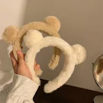 Pluche berenoren gezichtsmasker voor dames, cartoon haarband, haaraccessoire, ideaal voor het wassen van het gezicht, perfect voor gebroken haar — foto 13