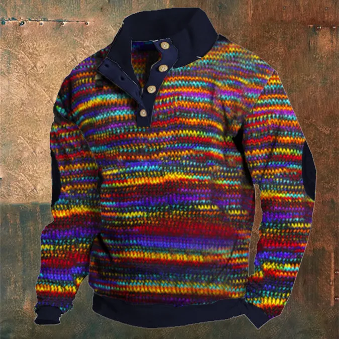 Suéter masculino retrô casual com gola alta, estampa digital 3D, manga longa e moderno. Conforto e estilo para seu dia a dia. — foto 1