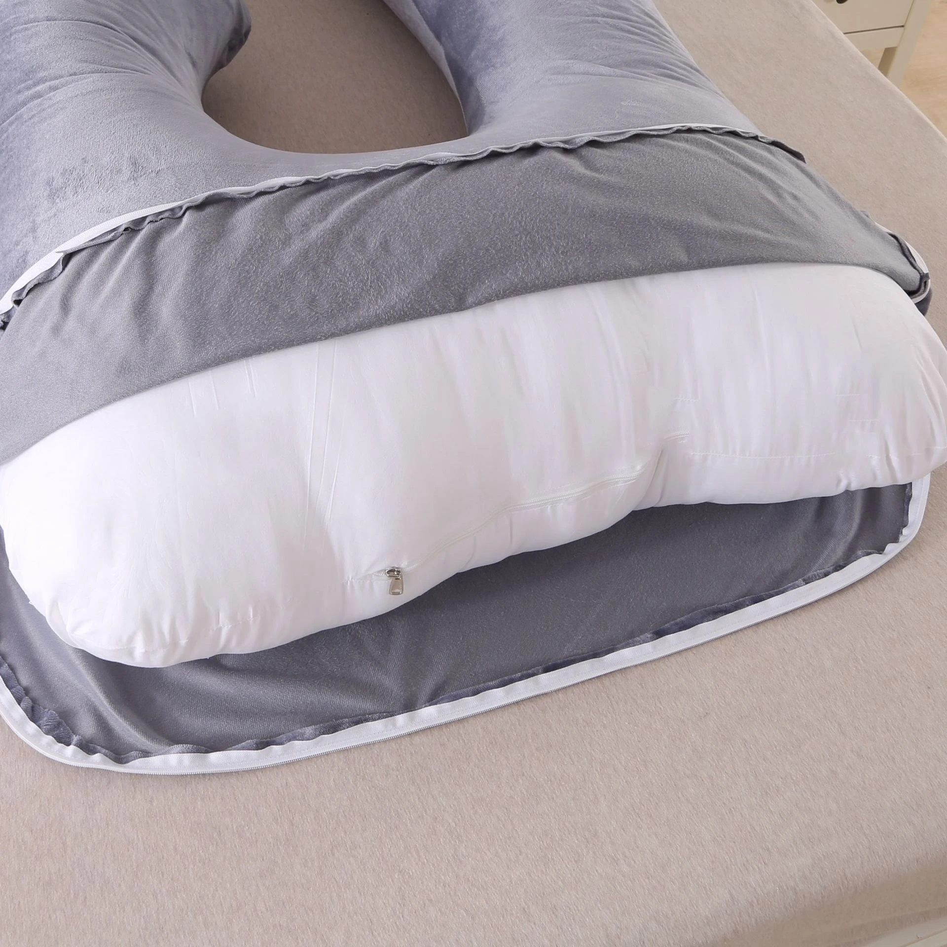 Travesseiro para dormir de lado com almofada lombar em formato G de veludo cristal removível, conforto e suporte aprimorados. — foto 17
