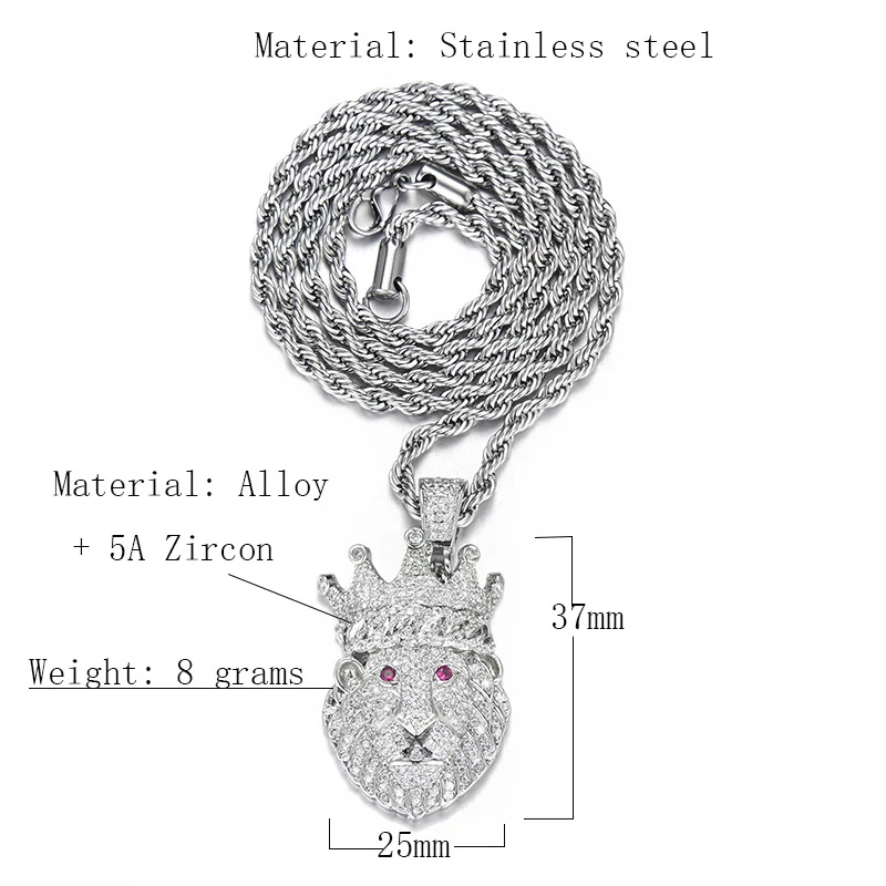 Colar pingente Coroa Hip Hop Europeu com zircônia, banhado a eletro com diamantes completos, combinação perfeita para um visual estiloso. — foto 2