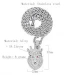 Colar pingente Coroa Hip Hop Europeu com zircônia, banhado a eletro com diamantes completos, combinação perfeita para um visual estiloso. — foto 2
