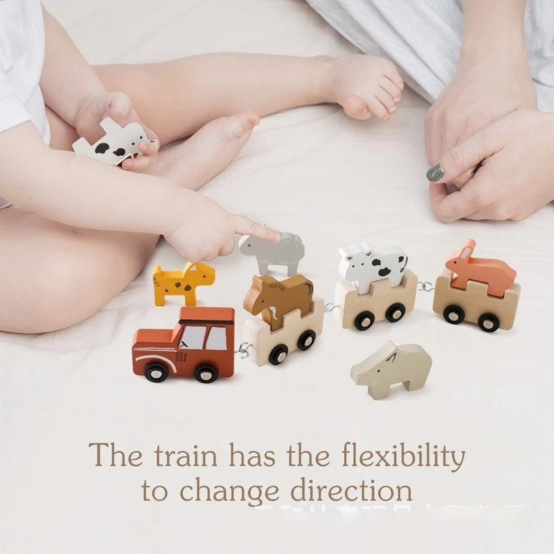 Title 7, Childrens Wooden Farm Animal Train Baby Enligh...