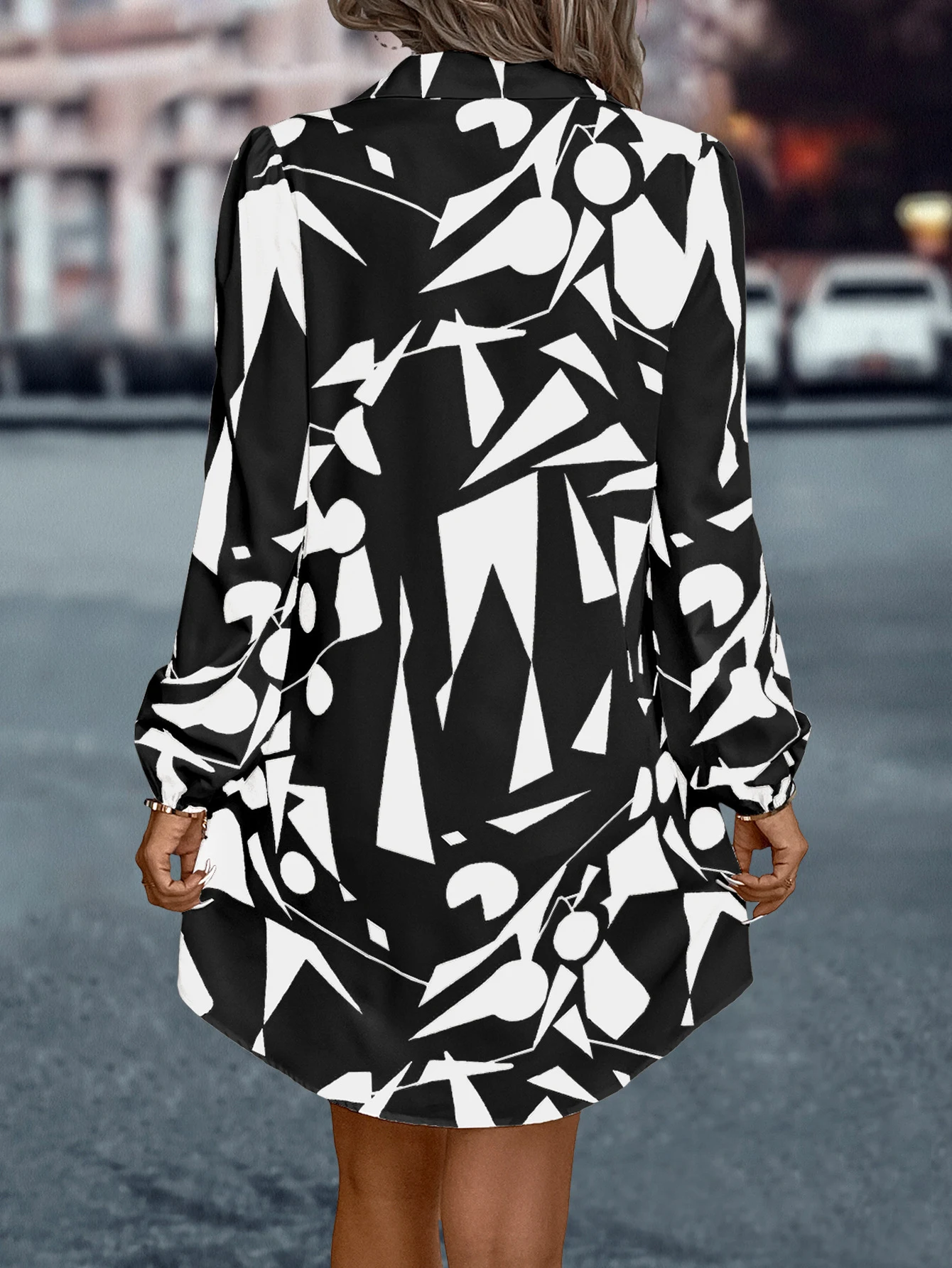 Title 13, Printed long sleeve loose casual dress featurin...