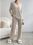 Fashion Solid Striped Suit V-neck Long-sleeved Top And Casual Straight Pants Loose Temperament Women's Clothing — photo 4
