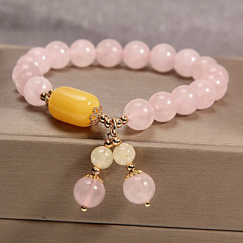 Pulseira de cristal de morango pérola de água doce feminina Flor de pêssego da fortuna, elegância e sorte para mulheres. — foto 5