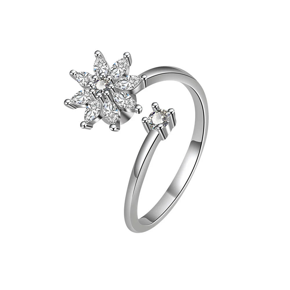 Anel giratório de floco de neve em prata S925, ideal para aliviar a ansiedade e o estresse. Um acessório elegante e calmante para uso diário. — foto 11