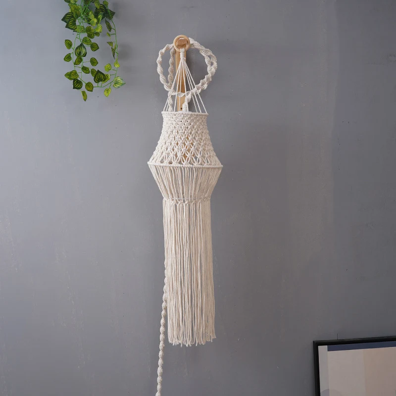 Abajur boêmio artesanal com borlas para quarto, decoração em fio de algodão, perfeito para criar um ambiente aconchegante. — foto 15