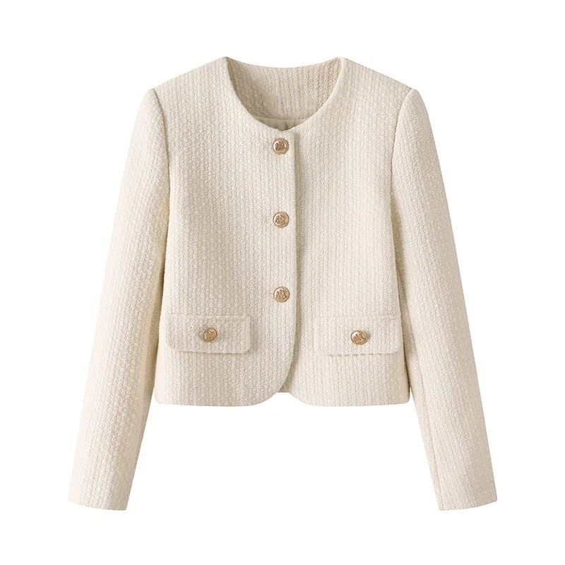 Title 5, French Style Retro Crew Neck Coat for Women. Ex...